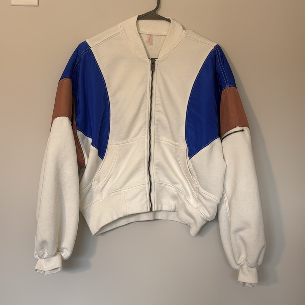 FP Movement by Free People Colorblock Bomber Jacket - Blue, Cream, Tan - Picture 4 of 7